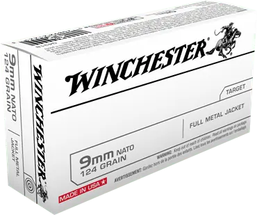 Winchester NATO Ammunition - 9MM Luger - 124 Grain Full Metal Jacket - 500 Rounds - Brass Case