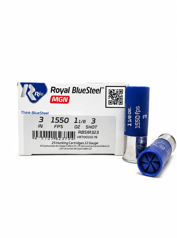 Rio Royal BlueSteel Ammunition - 12 Gauge - 3" - 1 1/8Oz. - 3 Steel Shot - 250 Rounds