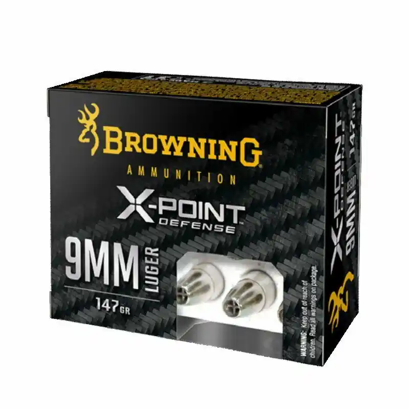 Browning X-Point Ammunition - 9 MM Luger - 147 Grain X-Point Hollow Point - 20 Rounds - Nickel Plated Brass Case