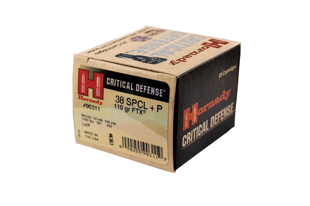 Hornady Critical Defense Ammunition - 38 Special +P 110 Grain FTX - 25 Rounds - Brass Case