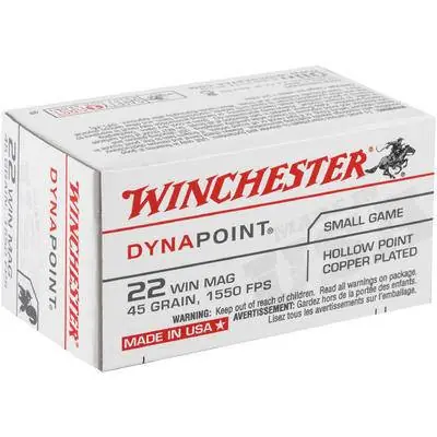 Winchester DynaPoint Ammunition - 22 Winchester Magnum - 45 Grain Copper Plated Hollow Point - 250 Rounds