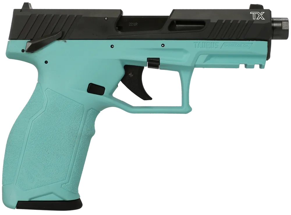 Taurus 1-2TX22141C 22 LR Pistol, 22+1 Capacity, 4.60" Threaded Barrel, Cyan Frame