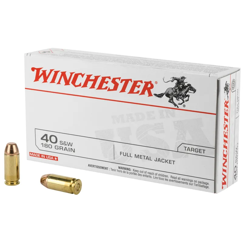 Winchester USA 40SW 180GR FMJ Ammunition - 50 Rounds/500 Rounds Box