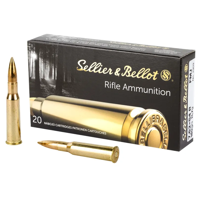 S&B 7.62x54R 180 Grain FMJ Ammunition - 20 Rounds per Box, 400 Rounds per Case