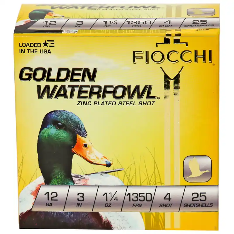 Fiocchi 12 Gauge #4 Golden Shotgun Shells - 25 Rounds per Box, 250 Rounds per Case
