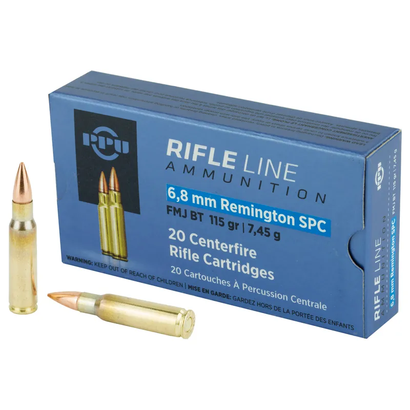 PPU 6.8 SPC 115 Grain FMJBT Ammunition - 20 Rounds per Box, 1000 Rounds per Case