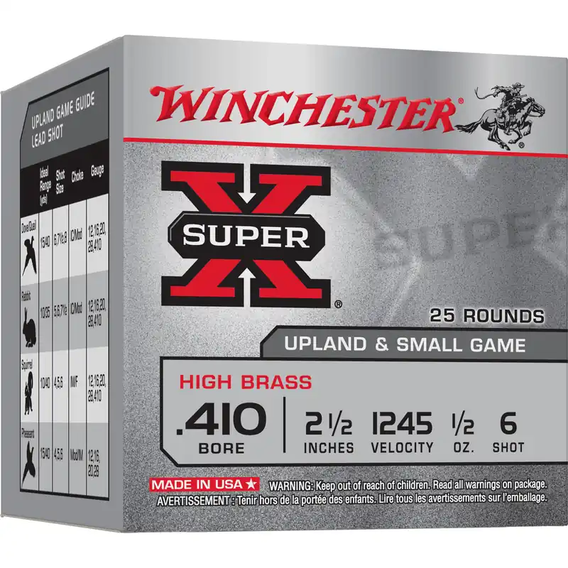 Winchester Super-X Upland 410 Gauge 2.5" #6 Shot 25 Rounds/Box, 250 Rounds/Case