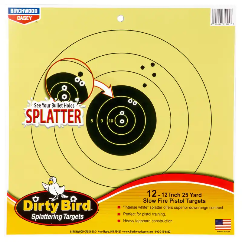 B/C Dirty Bird 25-Yard Pistol Target 12-Pack - 12"