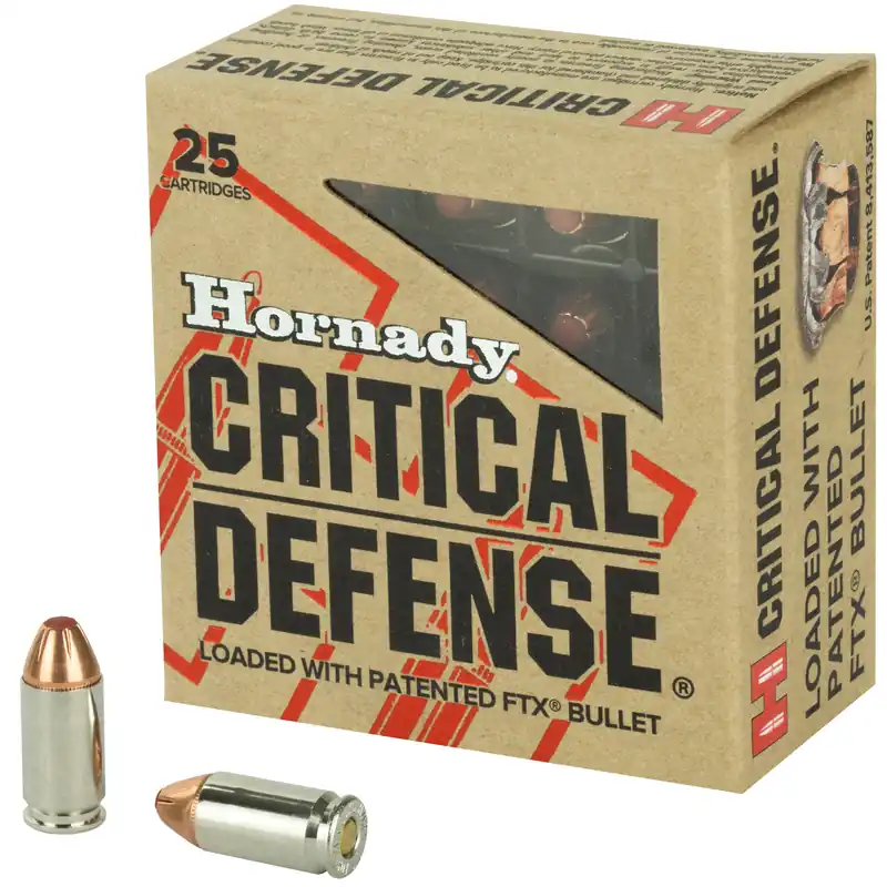 Hornady Critical Defense 9x18 Makarov 95 Grain FTX Ammunition - 25 Rounds per Box, 250 Rounds per Case