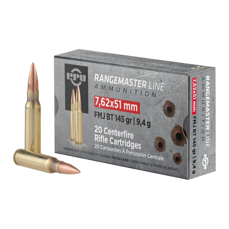 PPU 7.62x51mm 145 Grain FMJBT Ammunition - 20 Rounds per Box, 500 Rounds per Case