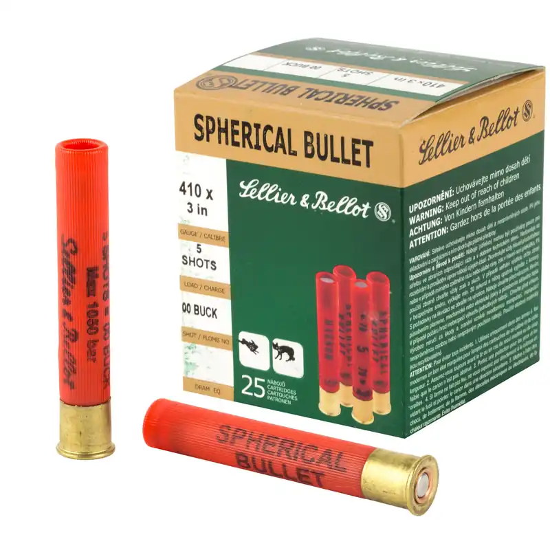 S&B 410 Gauge 3" 00 Buckshot 5 Pellets 25 Rounds/500 Rounds Case