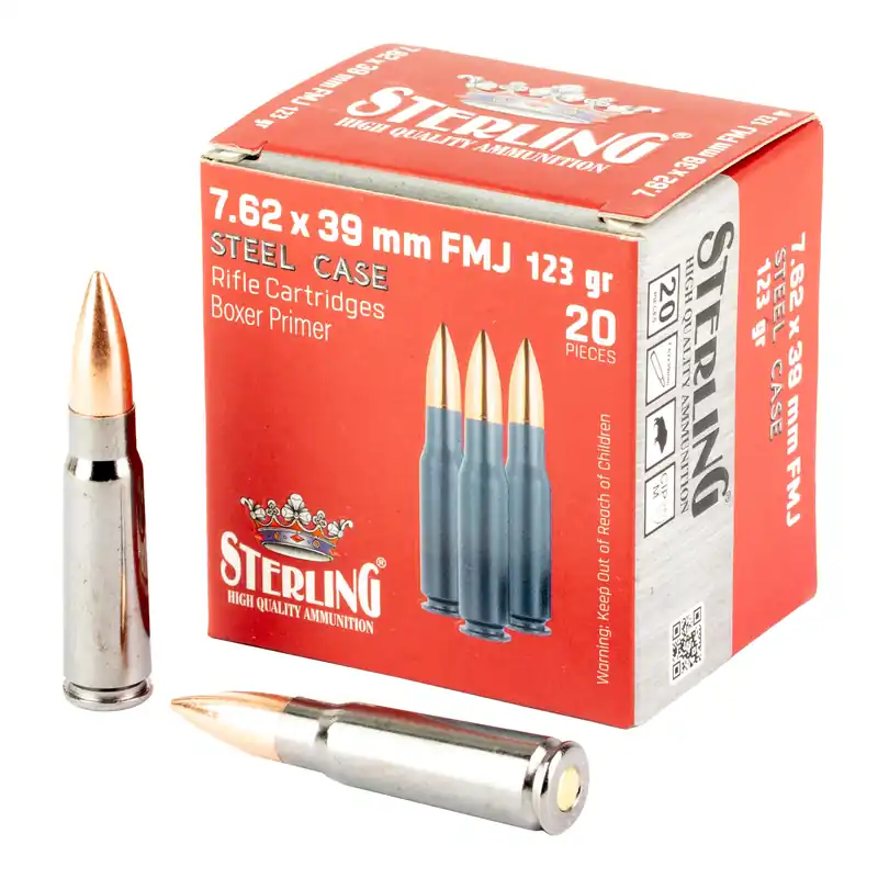 Sterling SC 7.62x39mm 123 Grain FMJ Ammunition - 20 Rounds/Box, 1000 Rounds/Case