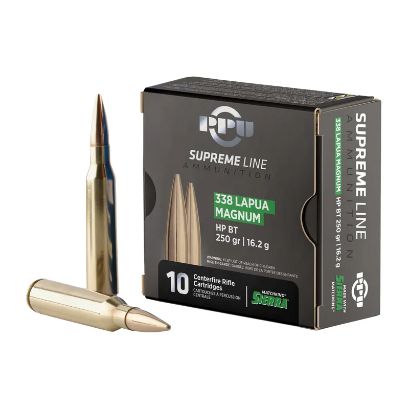 PPU Supreme .338 Lapua 250gr HPBT Ammunition - 10 Rounds/200 Rounds