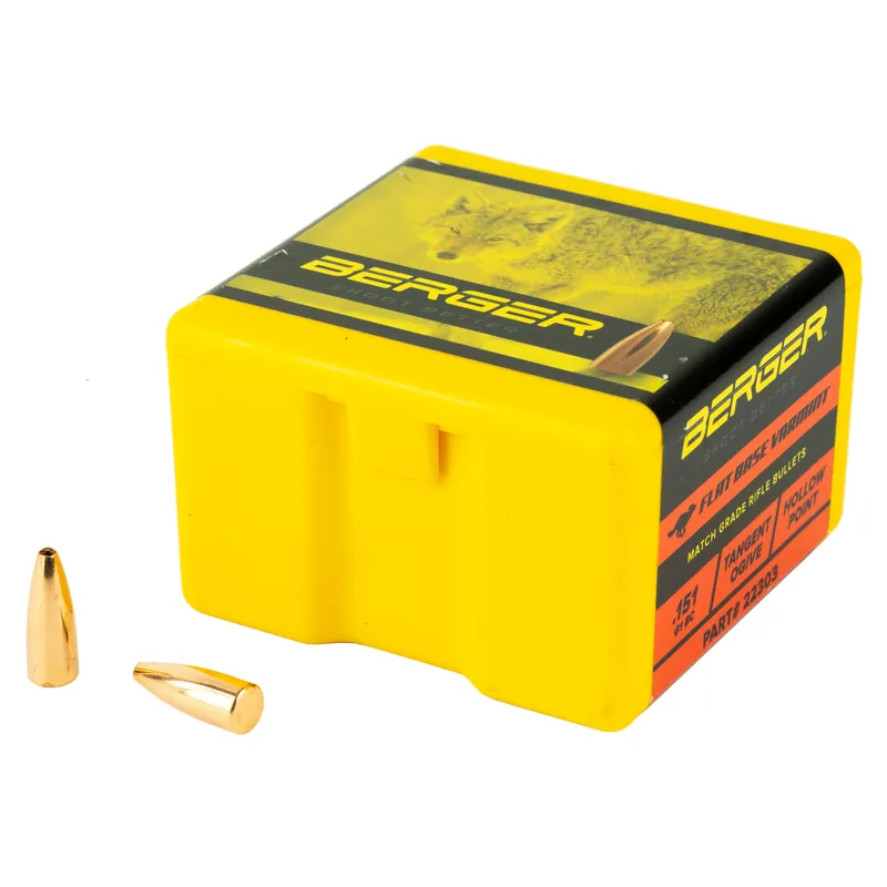 BERGER .224 40 Grain Varmint Flat Base Bullets - 100 Count