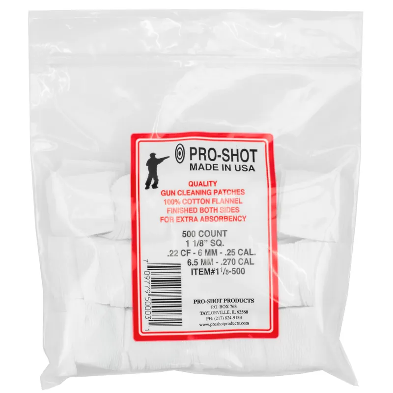 PRO-SHOT .22-.270 Caliber Square Patches, 500 Count