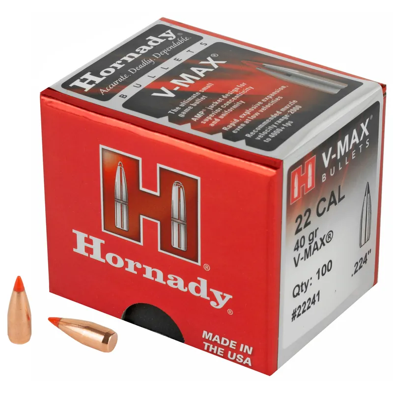 Hornady V-MAX .22 Caliber .224 40 Grain Bullets - 100 Count