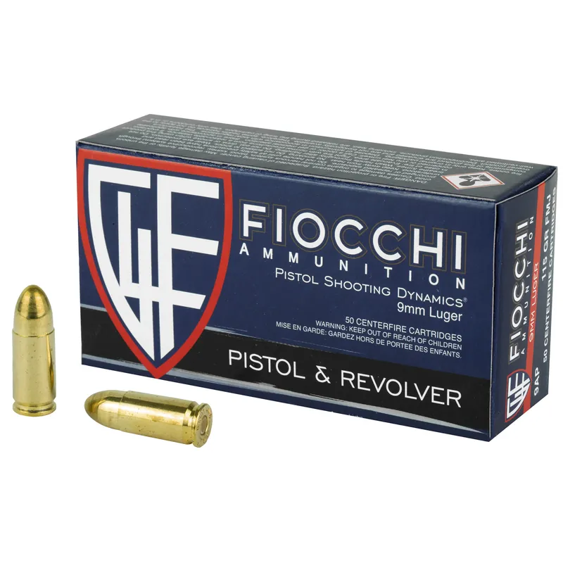 FIOCCHI 9MM 115GR FMJ Ammunition - 50 Rounds/1000 Rounds Bulk Pack