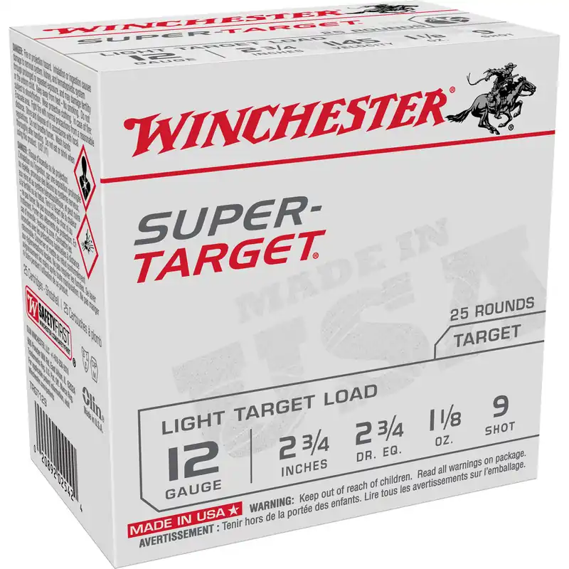 Winchester SuperTarget 12 Gauge 2.75" #9 Shot 25 Rounds/Box, 250 Rounds/Case