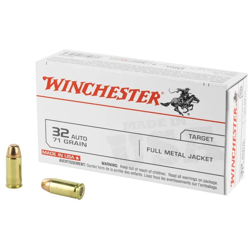 Winchester USA 32 ACP 71 Grain FMJ Ammunition - 50 Rounds/500 Rounds