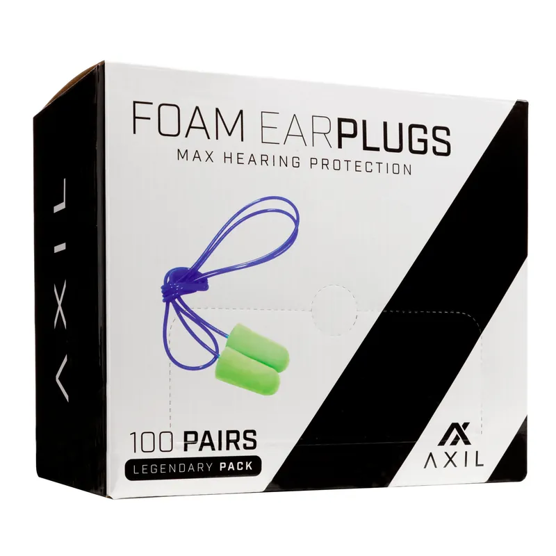AXIL Foam Ear Plugs with Lanyard - 100 Pairs