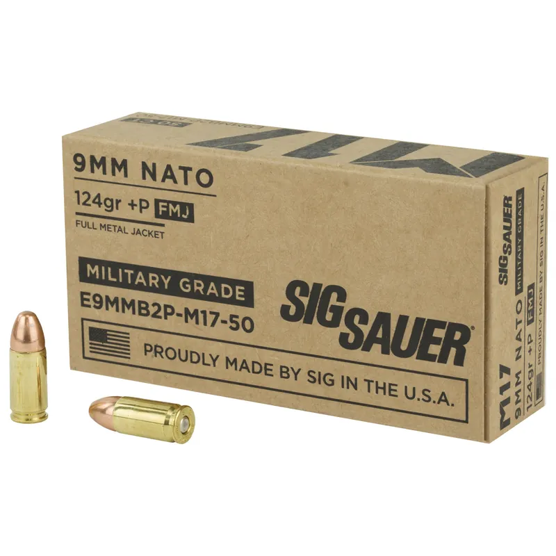 SIG AMMO 9MM M17 124GR +P FMJ 50 Rounds