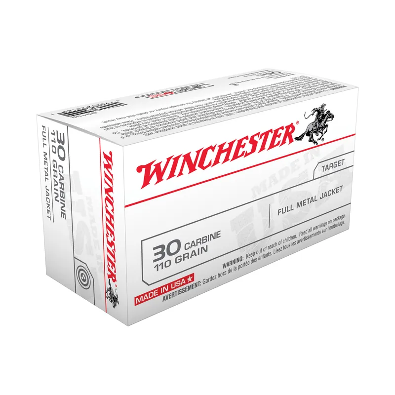 Winchester USA .30 Carbine 110 Grain FMJ Ammunition - 50 Rounds/500 Rounds