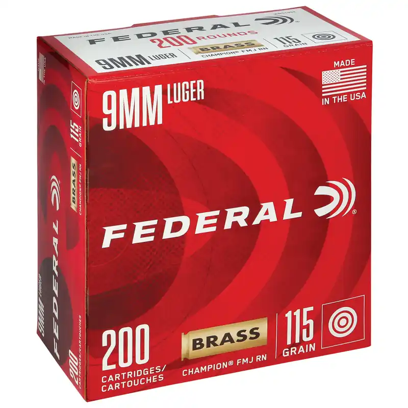 Federal Champion 9mm 115 Grain FMJ Ammunition - 200 Rounds/1000 Rounds