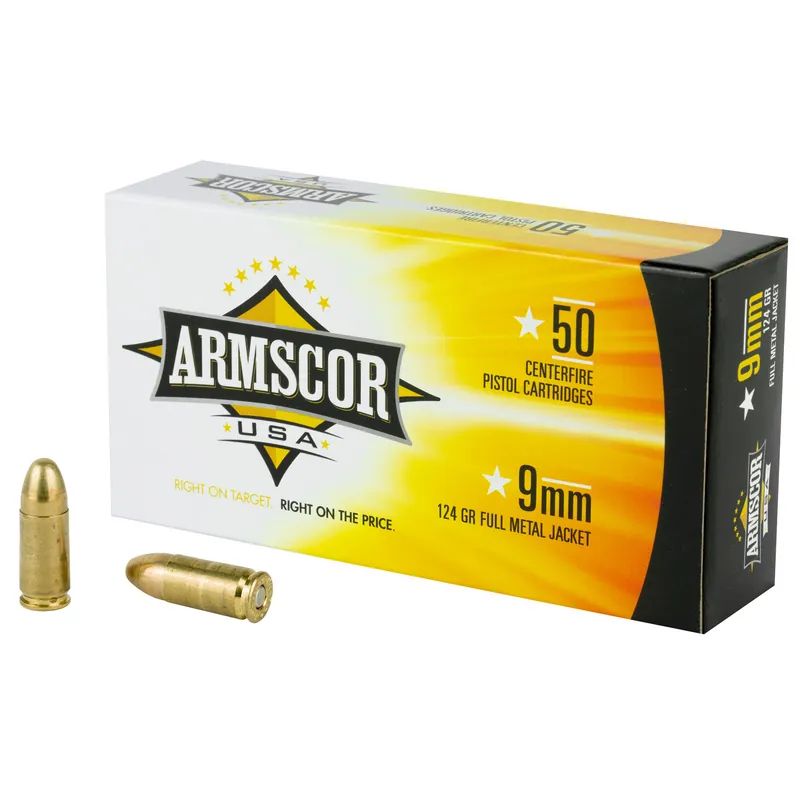 ARMSCOR 9MM 124GR FMJ Ammunition - 50 Rounds per Box, 1000 Rounds per Case