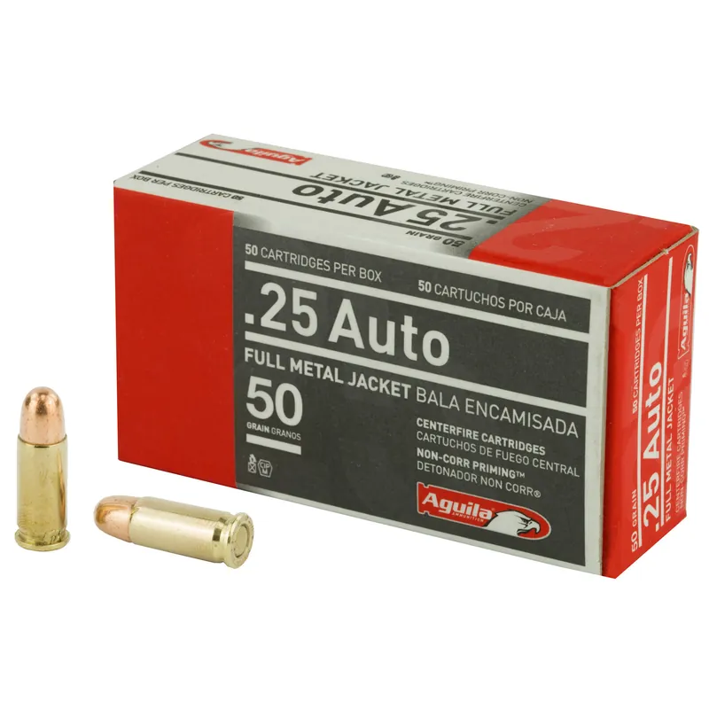 AGUILA 25ACP 50GR FMJ Ammunition - 50 Rounds per Box, 1000 Rounds per Case