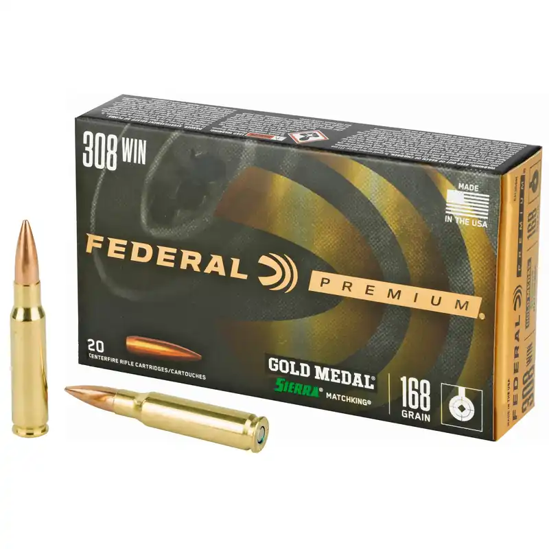 Federal Gold Medal .308 Winchester 168 Grain BTHP, 20 Rounds per Box, 200 Rounds per Case