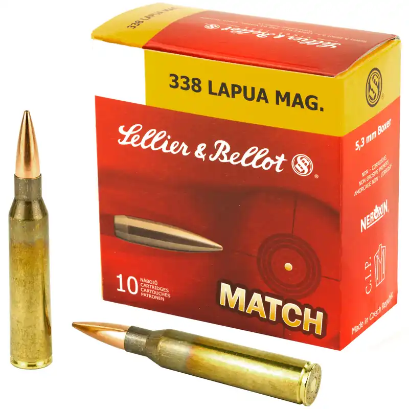 S&B .338 Lapua 250gr Sierra HPBT Ammunition - 10 Rounds Box
