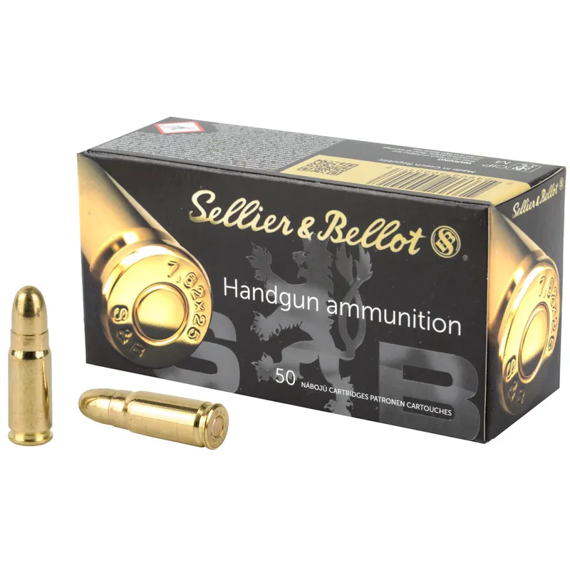 Sellier & Bellot 7.62x25mm 85 Grain Full Metal Jacket Ammunition - 50 Rounds/1500 Rounds
