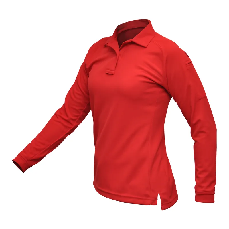 Women's Red Long Sleeve Polo - VERTX Coldblack, Medium