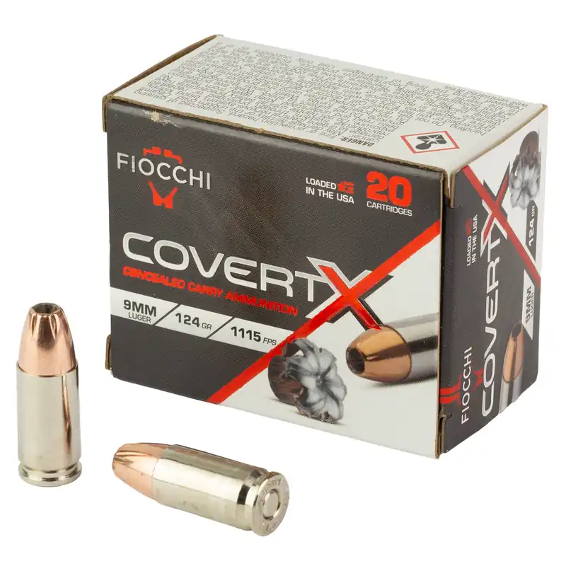 FIOCCHI COVERTX 9MM 124GR JHP Ammunition - 20 Rounds per Box, 200 Rounds per Case