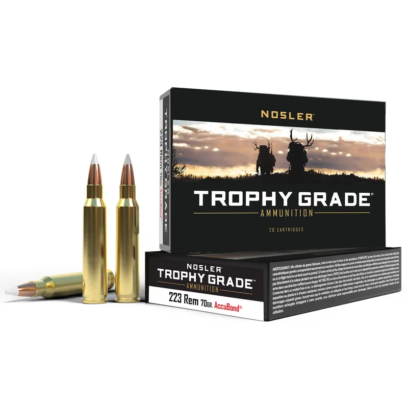 NOSLER Trophy Grade 223 Remington 70 Grain AccuBond Ammunition - 20 Rounds per Box, 200 Rounds per Case