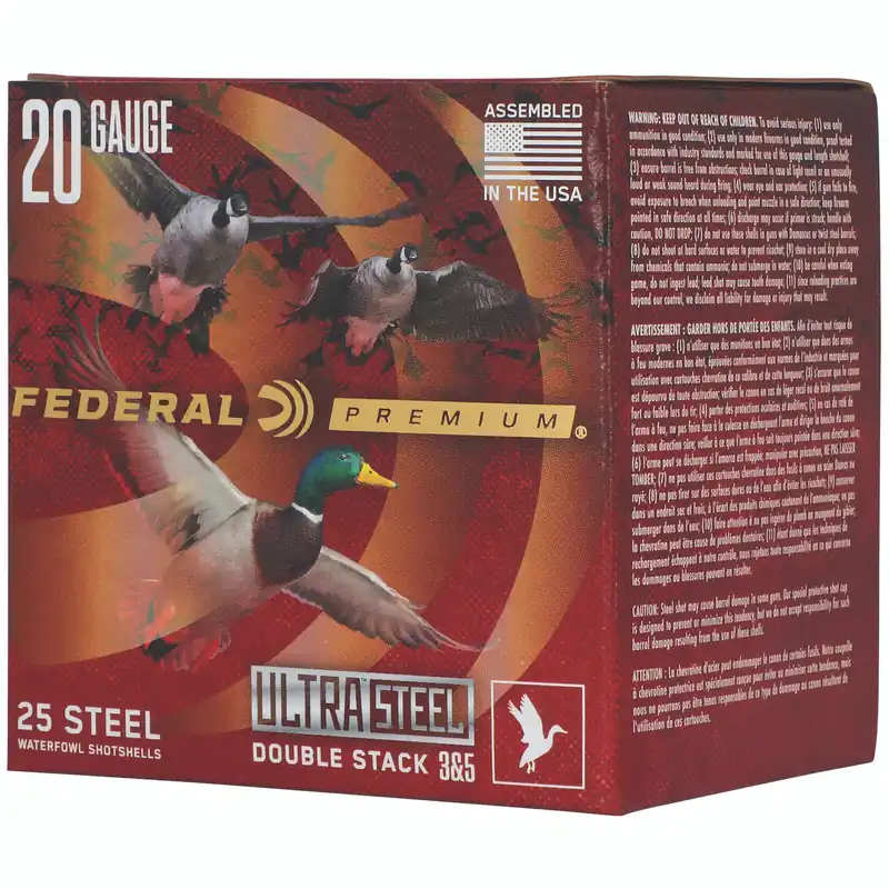 Federal Ultra Steel 20 Gauge 3" 1oz #3/#5 Shot, 25 Rounds per Box, 250 Rounds per Case