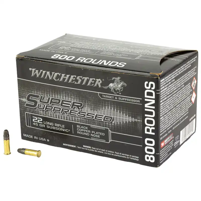 Winchester Super Suppressed .22LR 45 Grain Copper Plated Round Nose, 800 Rounds