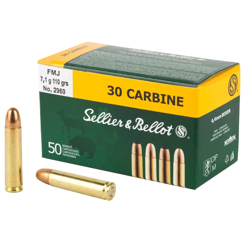 S&B .30 Carbine 110 Grain FMJ Ammunition - 50 Rounds/1000 Rounds
