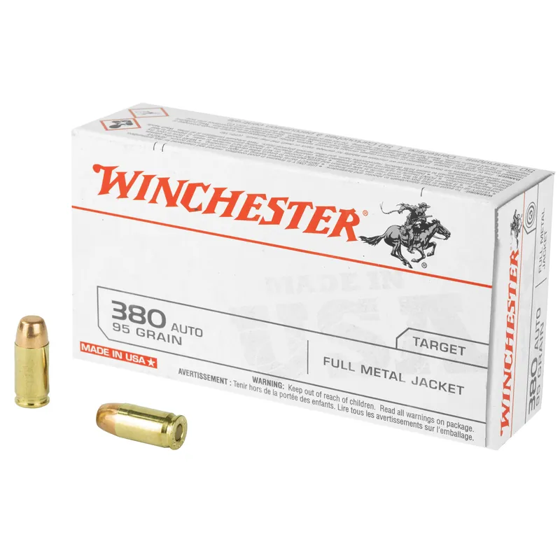 Winchester USA 380 ACP 95 Grain FMJ Ammunition - 50 Rounds/500 Rounds