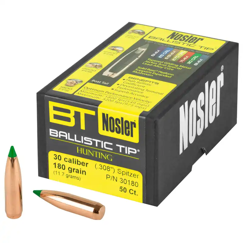 Nosler .30 Caliber 180 Grain Bullets - 50 Count