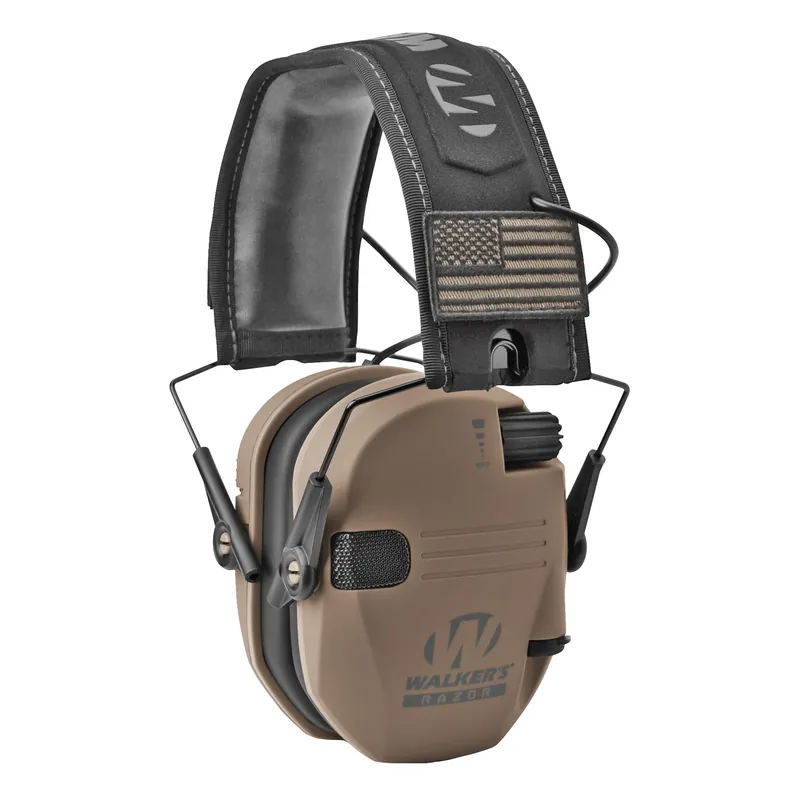 Walker's Razor Slim Electronic Muff in Flat Dark Earth Flag Design