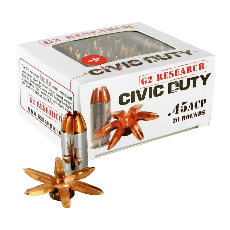 G2R Civic Duty .45 ACP 164 Grain Ammunition - 20 Rounds/500 Rounds