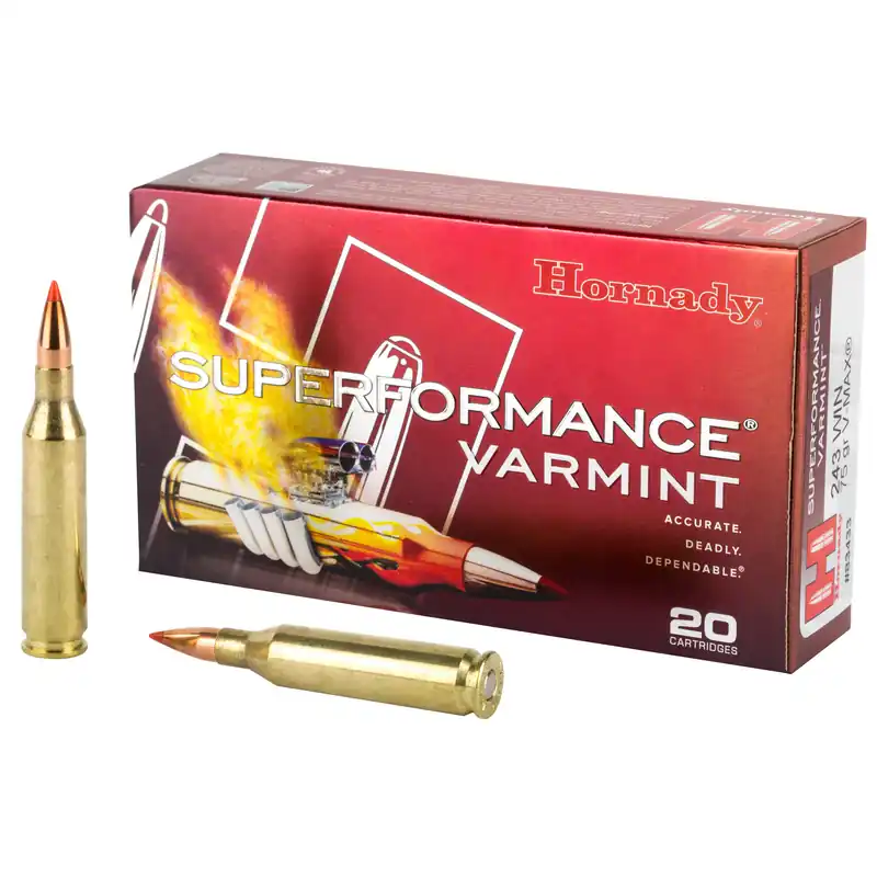 Hornady Superformance 243 Win 75 Grain V-MAX Ammunition - 20 Rounds/200 Rounds