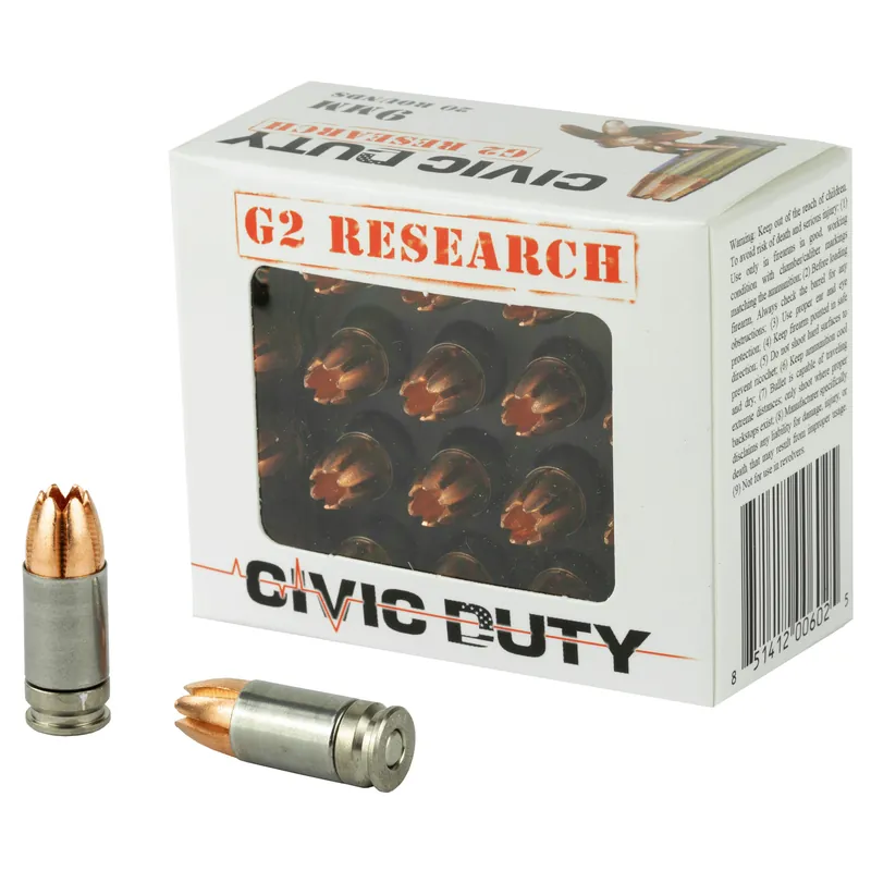 G2R Civic Duty 9mm 94gr Ammunition - 20 Rounds per Box, 500 Rounds per Case