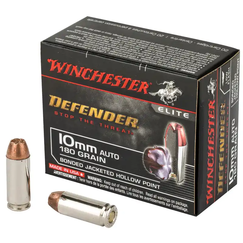 Winchester Defender 10mm 180gr Bonded Jacketed Hollow Point Ammo - 20 Rounds