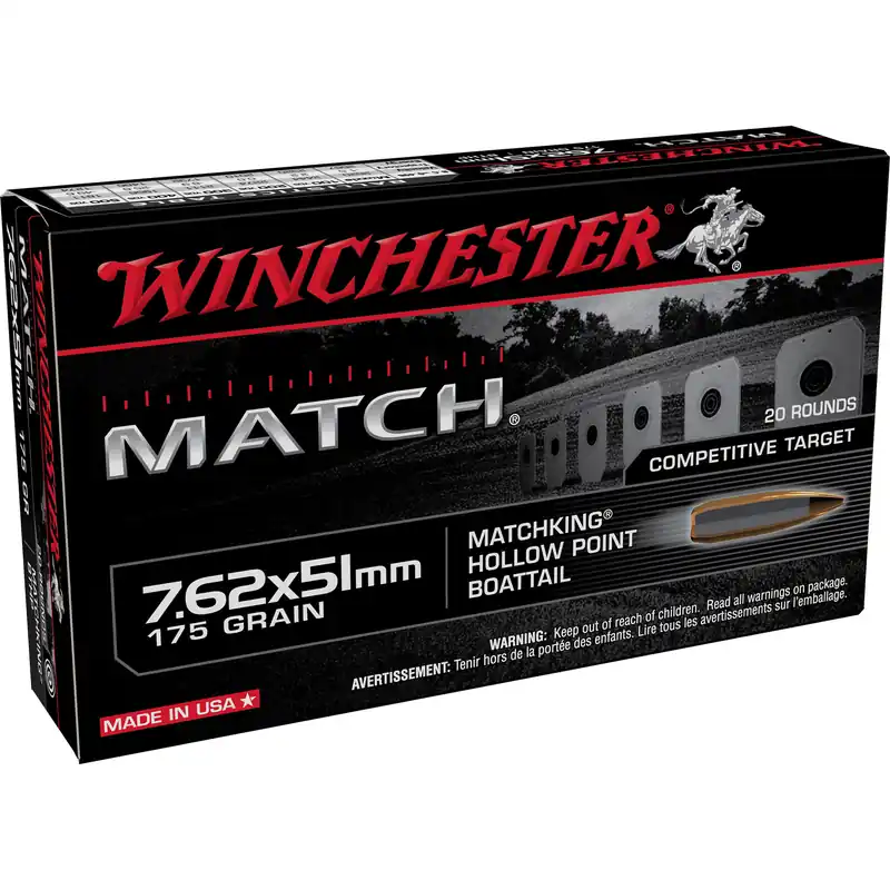 Winchester Match 7.62x51mm 175 Grain Ammunition - 20 Rounds per Box, 500 Rounds per Case