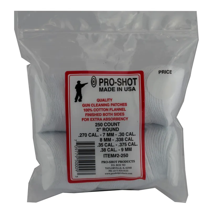 Pro-Shot 2" Patches for .270-.38 Caliber, 250 Pack