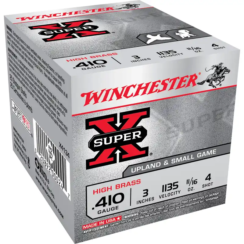 Winchester Super-X Upland 410 Gauge 3" #4 High Brass 25 Rounds/250 Rounds Case