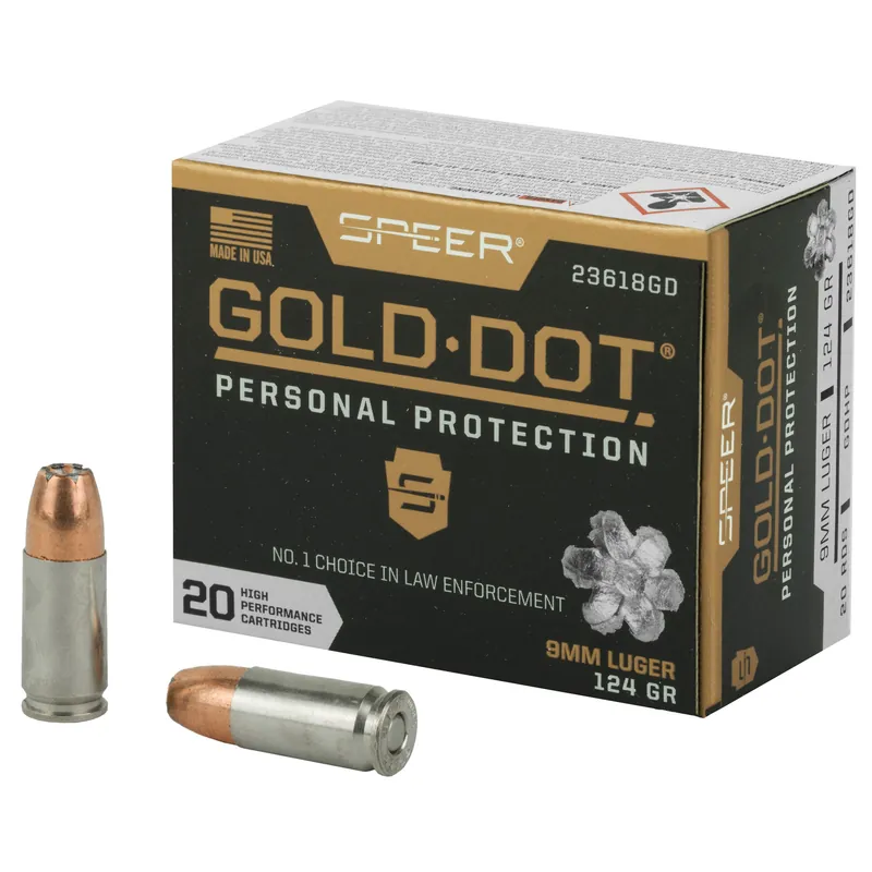 Speer Gold Dot 9mm 124 Grain Hollow Point Ammunition - 20 Rounds/200 Rounds