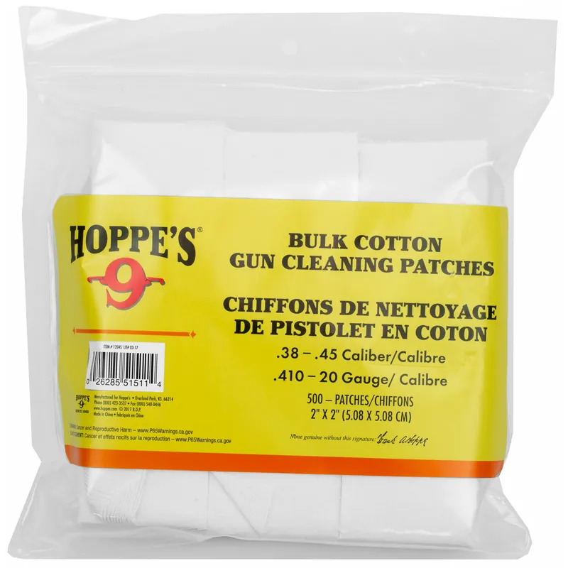 Hoppes Cleaning Patches for .38-.45 Caliber, Pack of 500